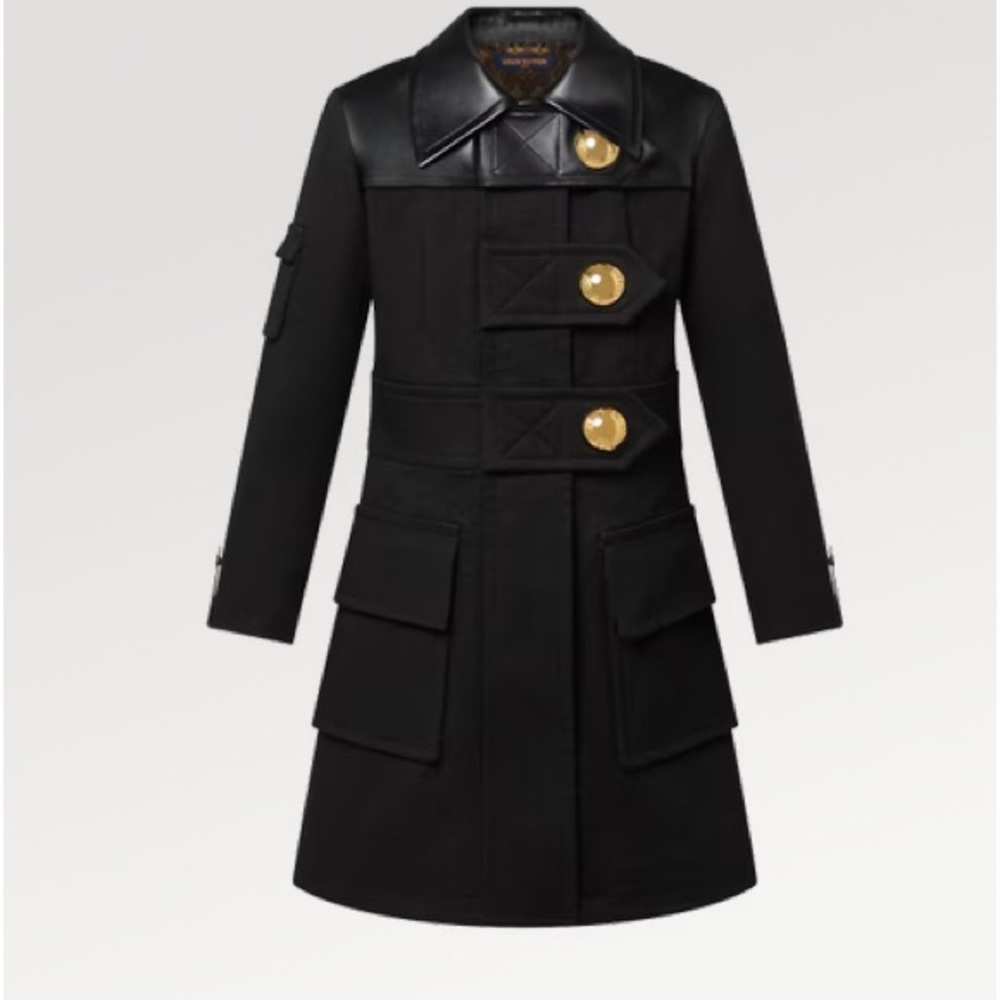 Louis Vuitton Leather Accent Snap Button Coat - Picture 1 of 6